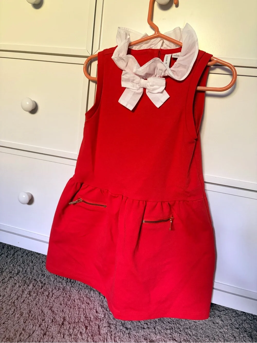 Janie and Jack Red Sleeveless Dress with White Bow Collar
